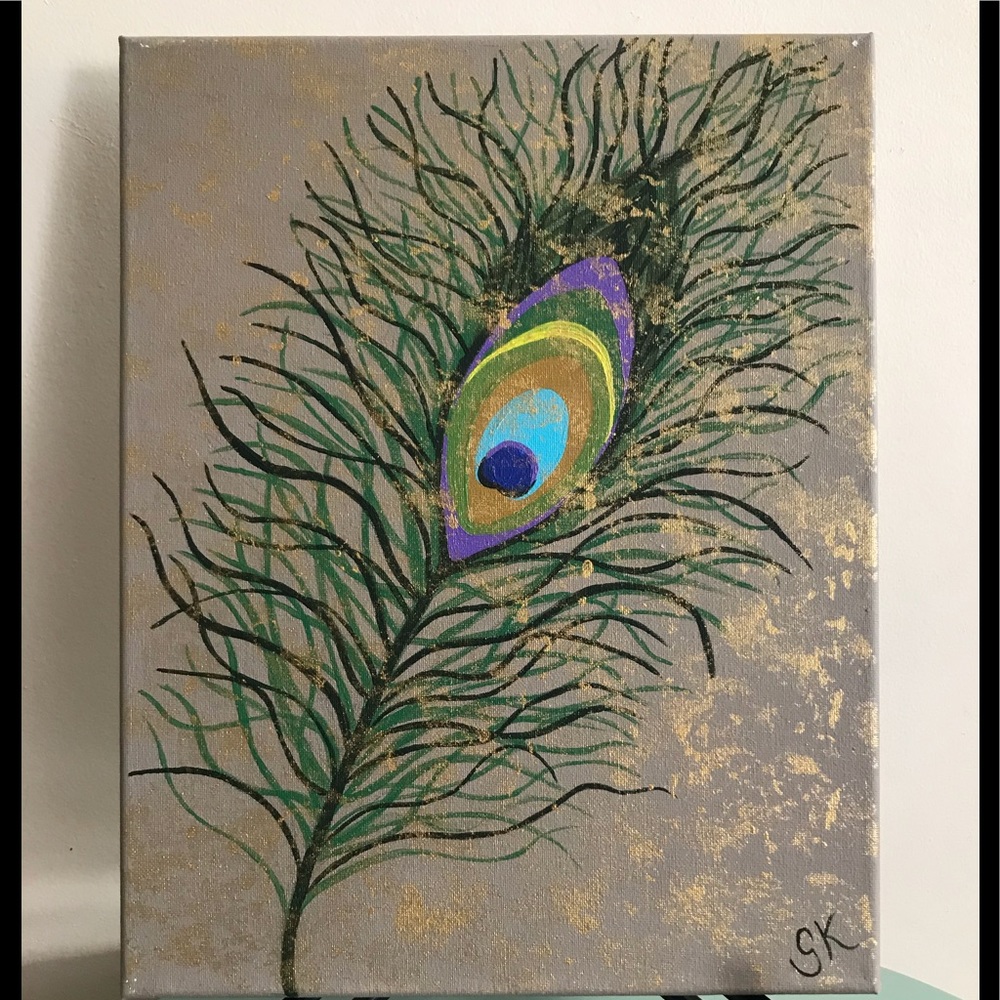 Gilded Feather  Original Acrylic  11x14 Canvas Art